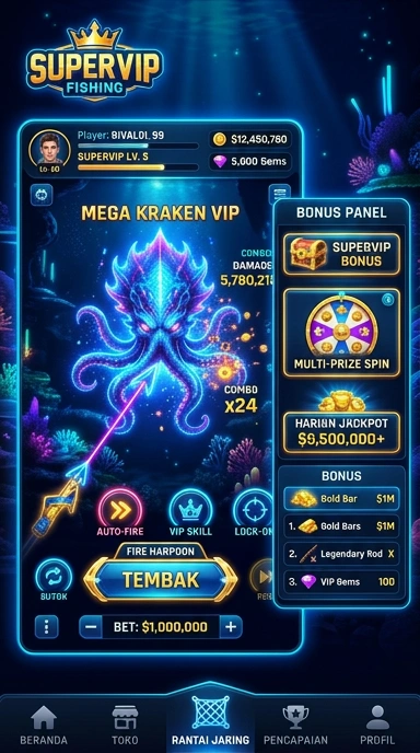 Tampilan antarmuka pengguna supervip yang modern dan interaktif.